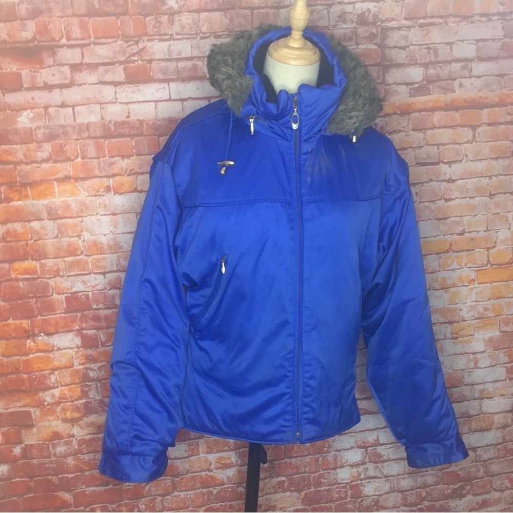 Women's Blue Jacket with Faux Fur Hood